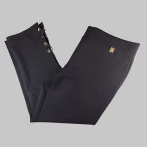 Anne Klein Pants Size L Black Straight Elastic Waist Sexy Side Lace